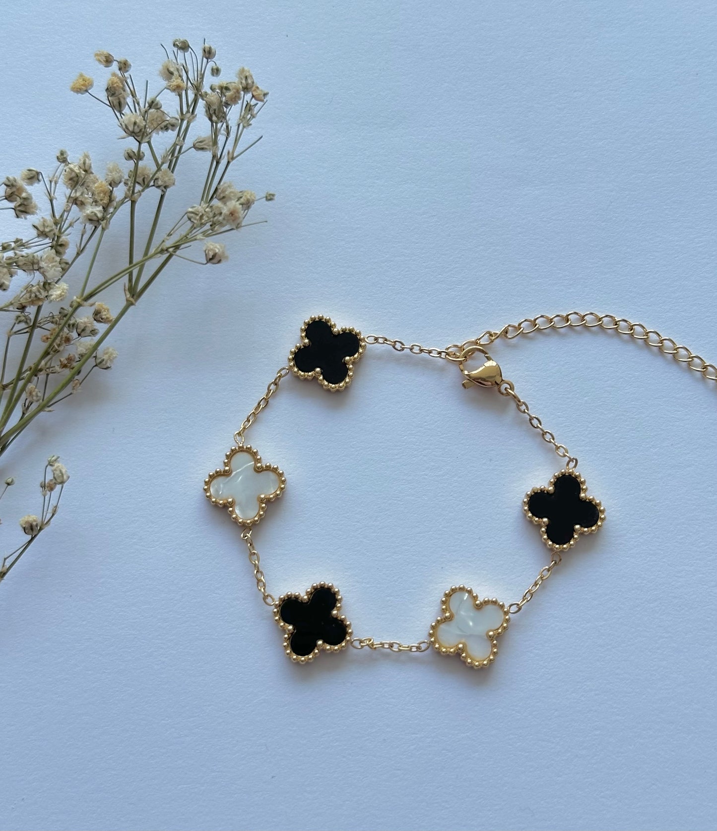 Black and White Clover Bracelet